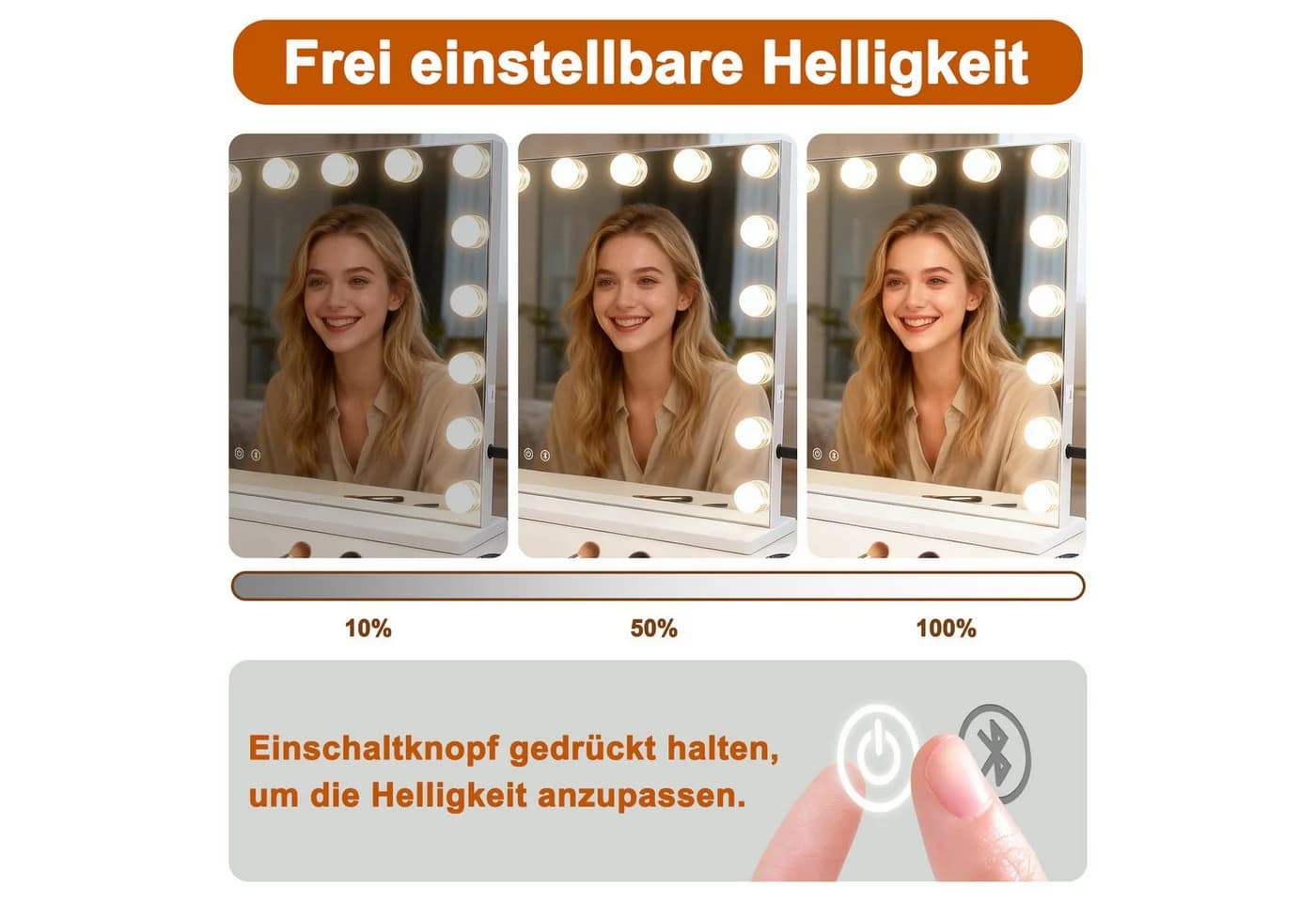 Nettlife Schminkspiegel LED-Beleuchtung Bluetooth 18 LEDs 3 Lichtmodi Hollywood Style - Bild 5