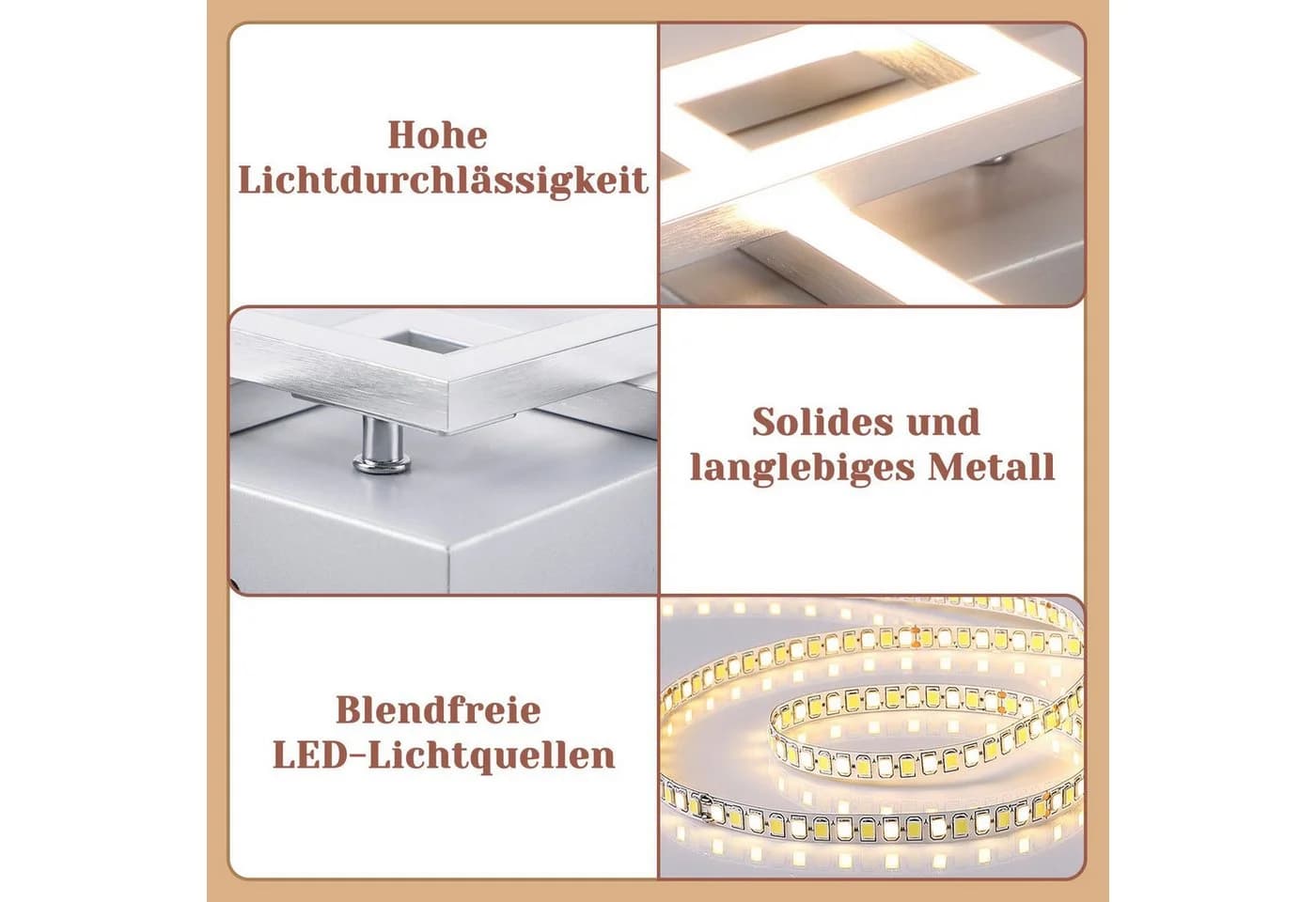 Nettlife LED Deckenleuchte Schwarz/Weiß Eckig Modern 24W Metall 3000K - Bild 3