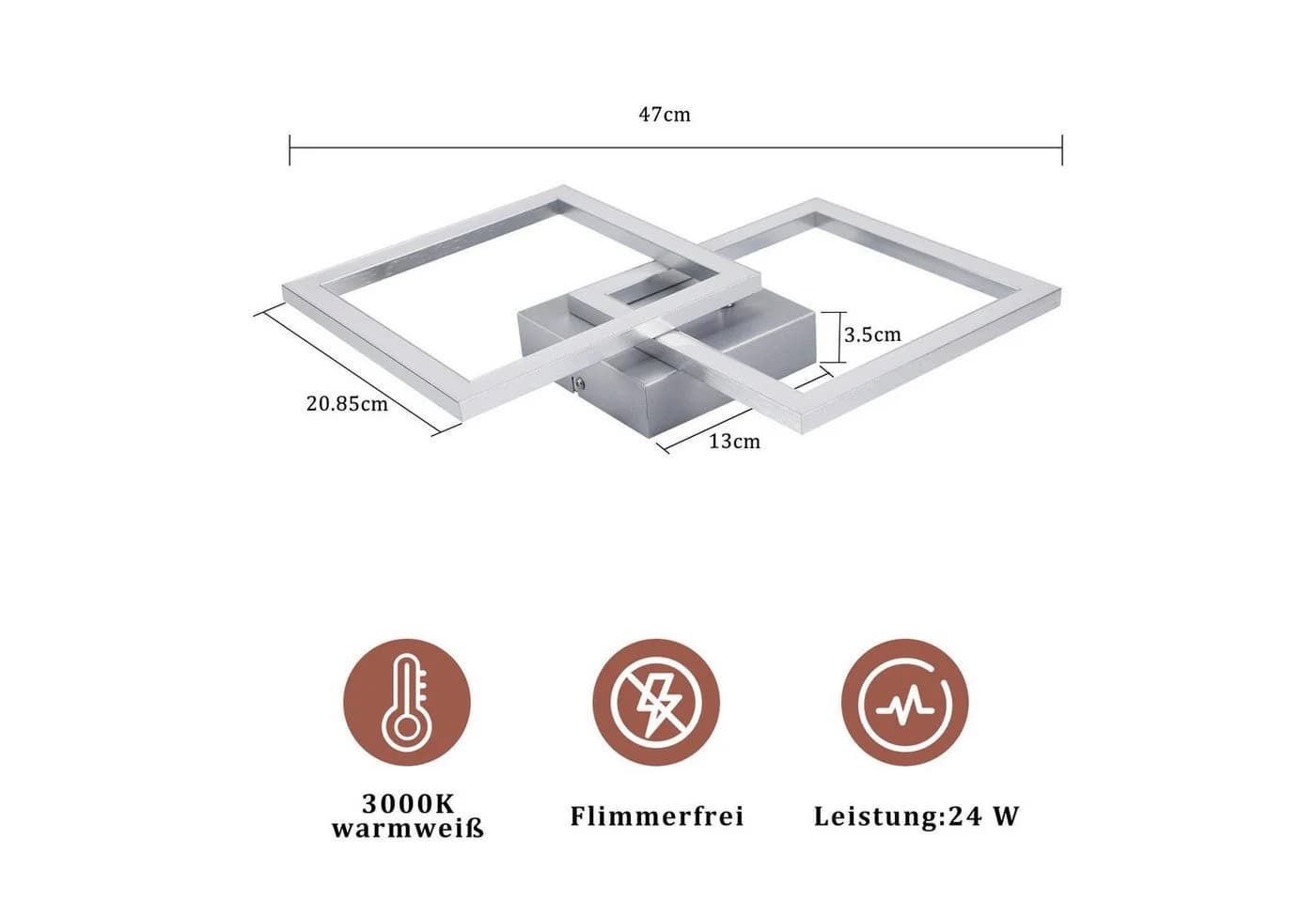 Nettlife LED Deckenleuchte Schwarz/Weiß Eckig Modern 24W Metall 3000K - Bild 4