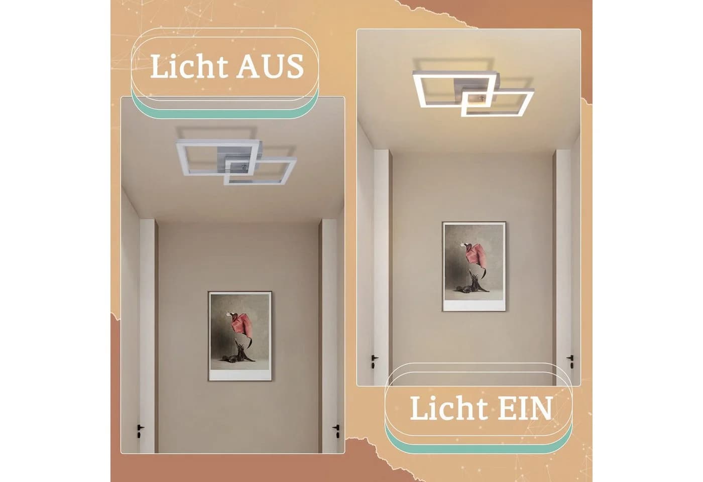 Nettlife LED Deckenleuchte Schwarz/Weiß Eckig Modern 24W Metall 3000K - Bild 5