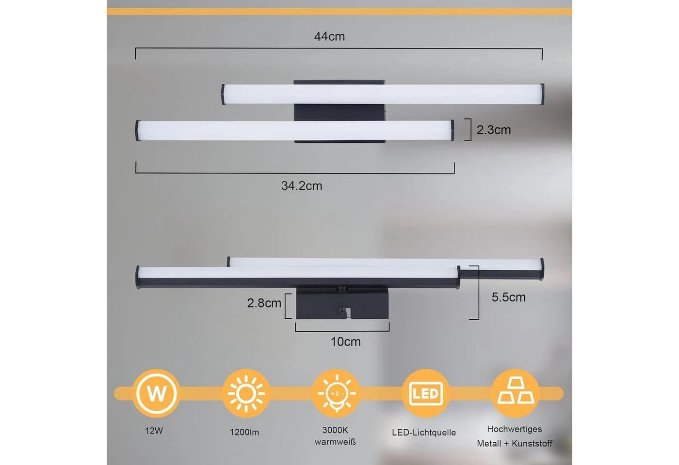Nettlife LED Wandleuchte Innen Schwarz Modern 6W/7W 3000K Flur Wandbeleuchtung Warmweiß - Bild 3