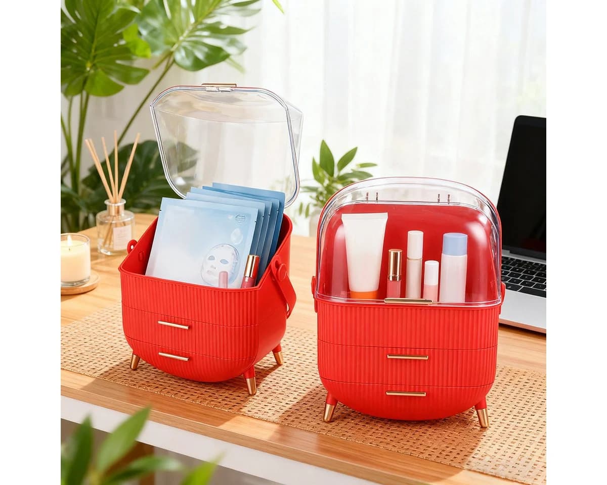 Nettlife Make-Up Organizer mit 2 Schubladen Rot - Bild 2