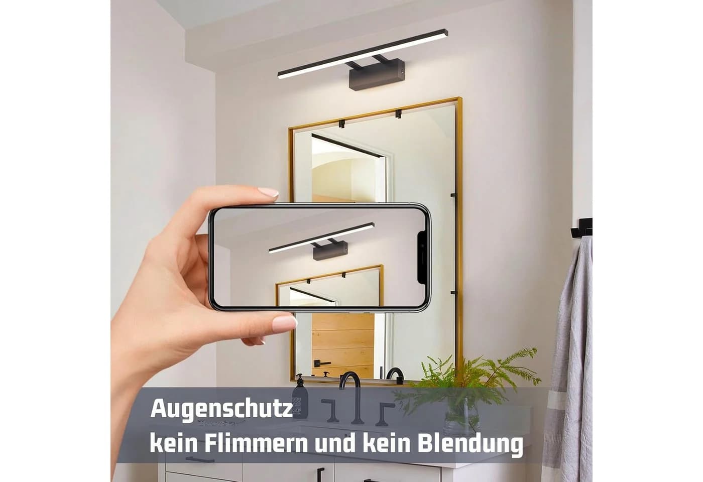 Nettlife LED Spiegelleuchte Schwarz Modern Badezimmer Spiegelbeleuchtung 60 cm 4000K Neutralweiß - Bild 4