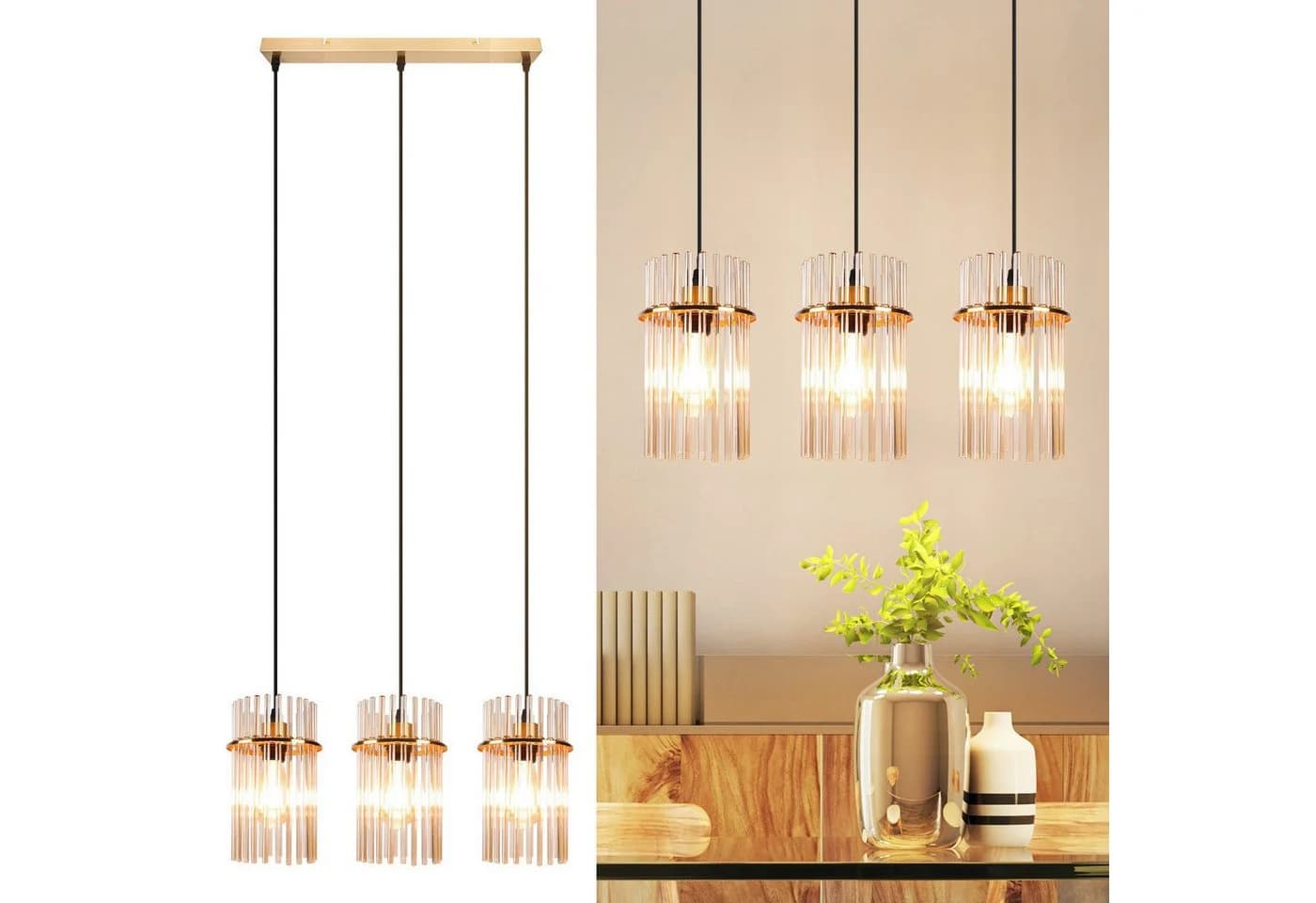 Nettlife Pendelleuchte Schwarz/Gold E27 Ø 60cm Modern - Bild 2