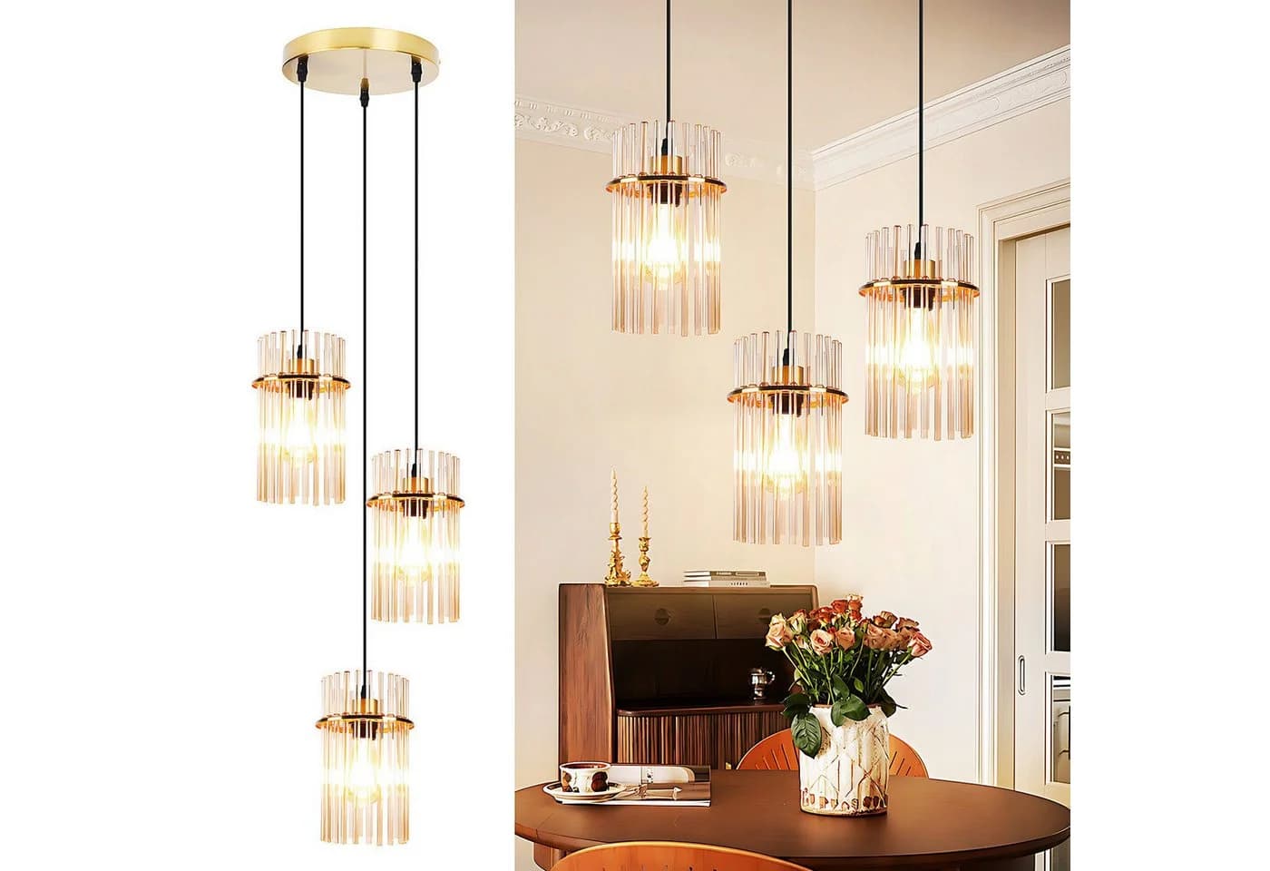 Nettlife Pendelleuchte Schwarz/Gold Ø 60cm E27 Modern - Bild 2