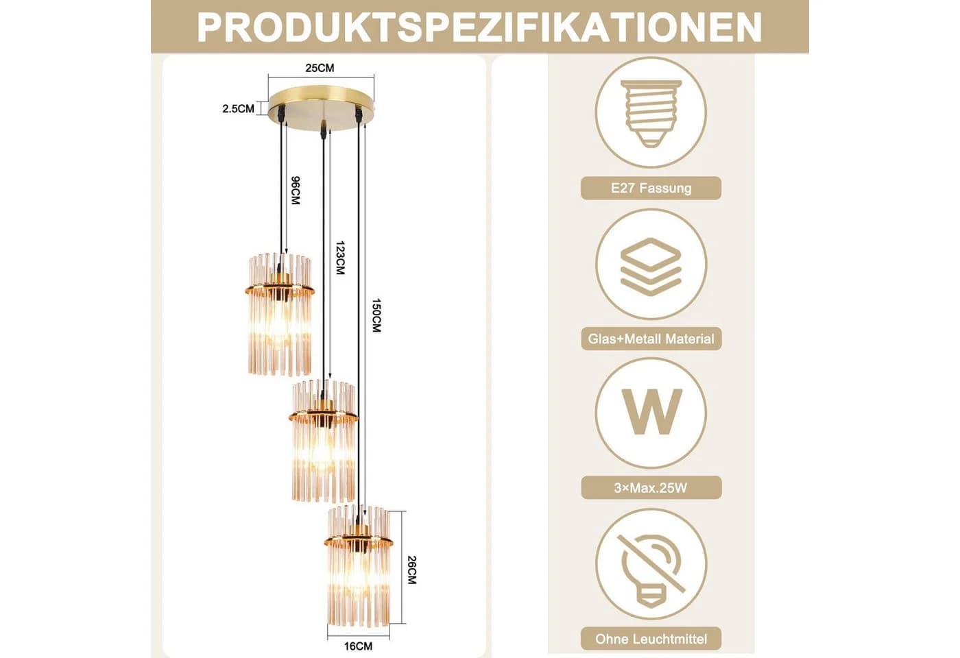Nettlife Pendelleuchte Schwarz/Gold Ø 60cm E27 Modern - Bild 3