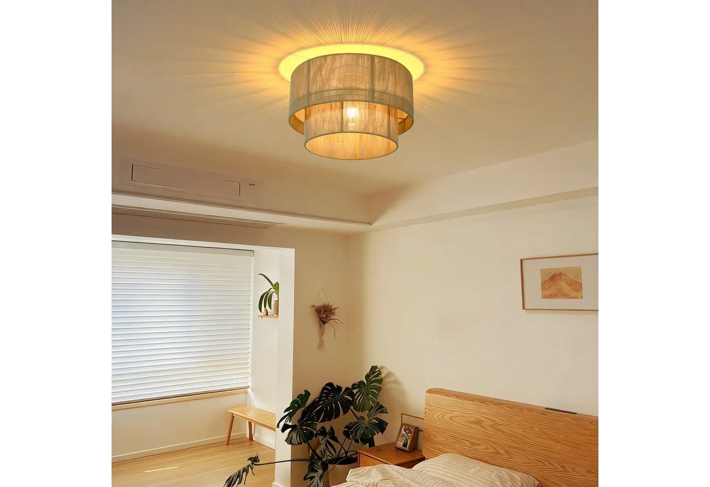 Nettlife Deckenleuchte Vintage Juteschnur Boho-Design Rustikale Pendelleuchte E27