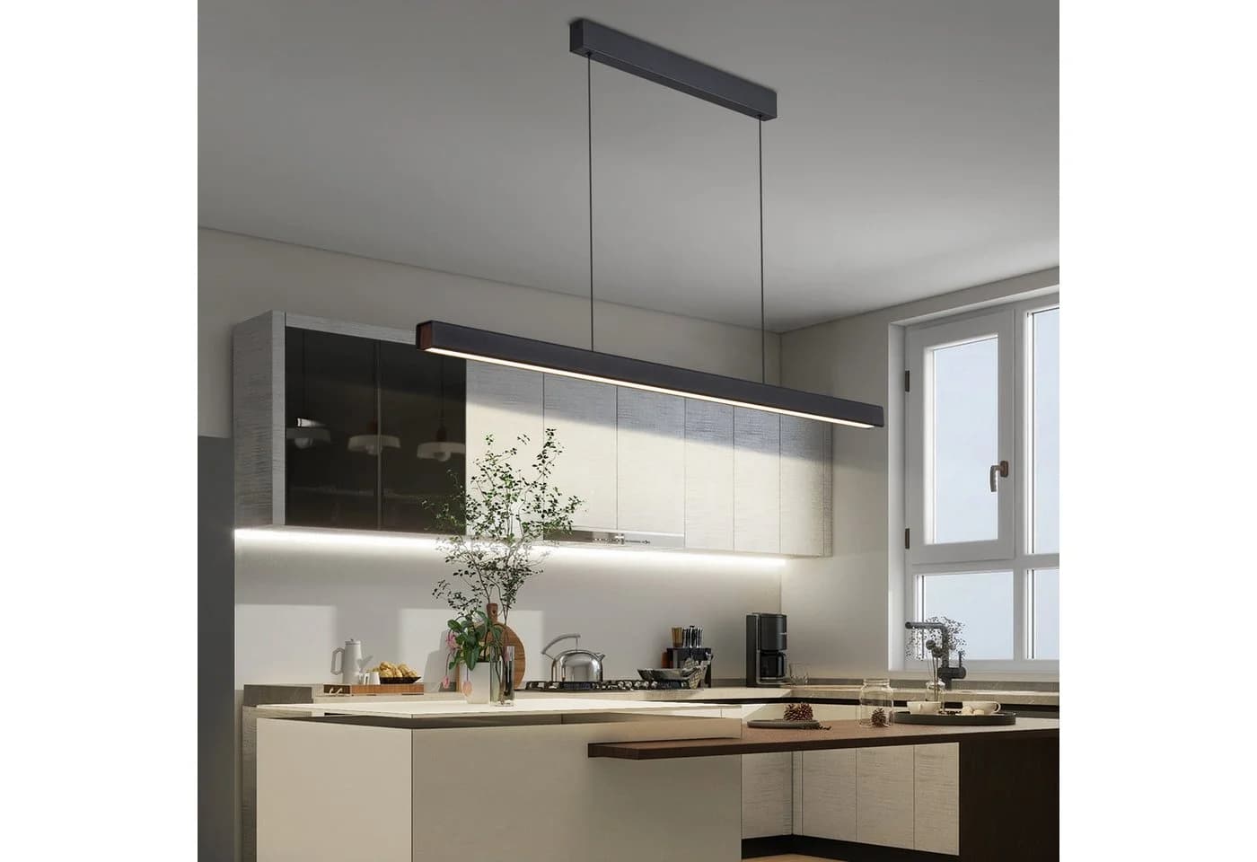 Nettlife LED Pendelleuchte Modern Schwarz Fernbedienung