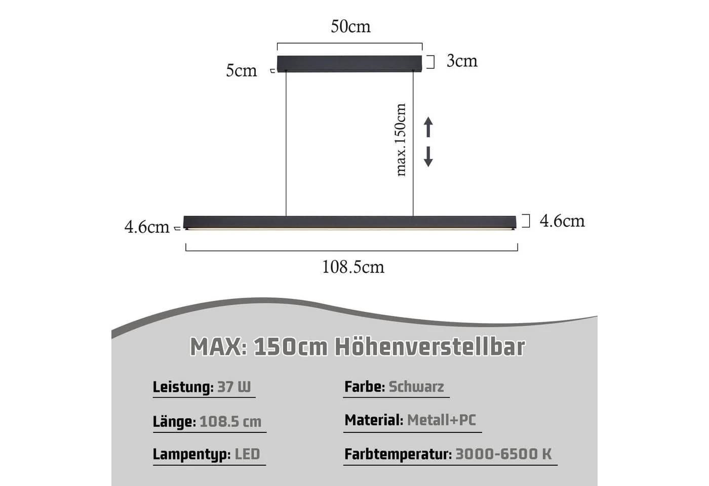 Nettlife LED Pendelleuchte Modern Schwarz Fernbedienung - Bild 3