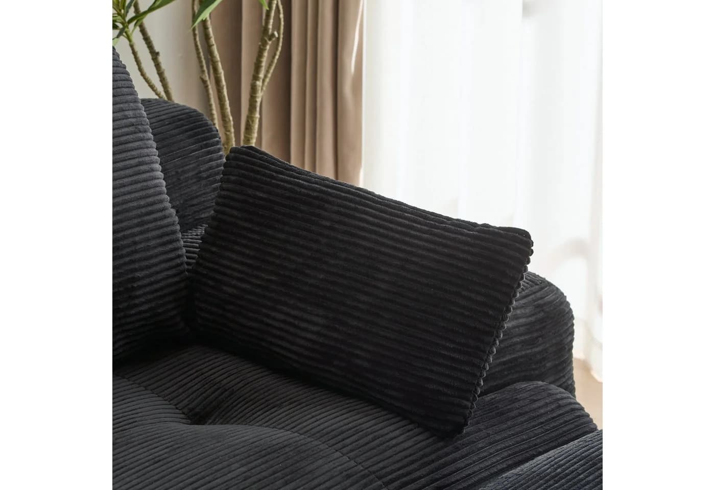 Leawin Ecksofa 3-Sitzer mit Hocker Schwarz Cord - Bild 4