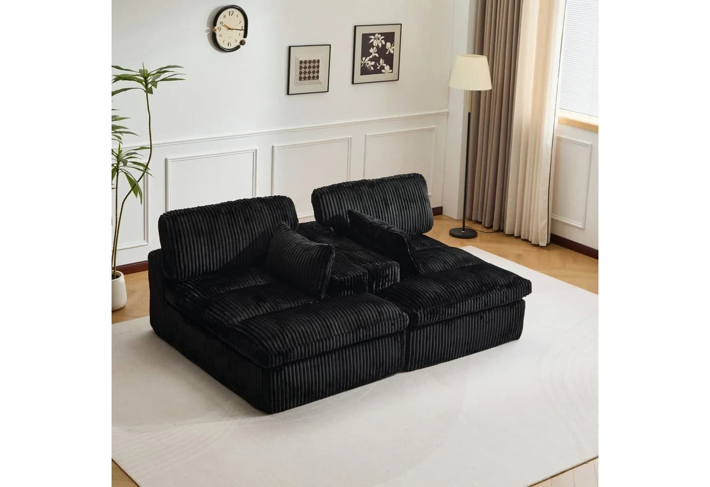 Leawin Loungesofa Modulares Cordsofa Schwarz - Bild 3