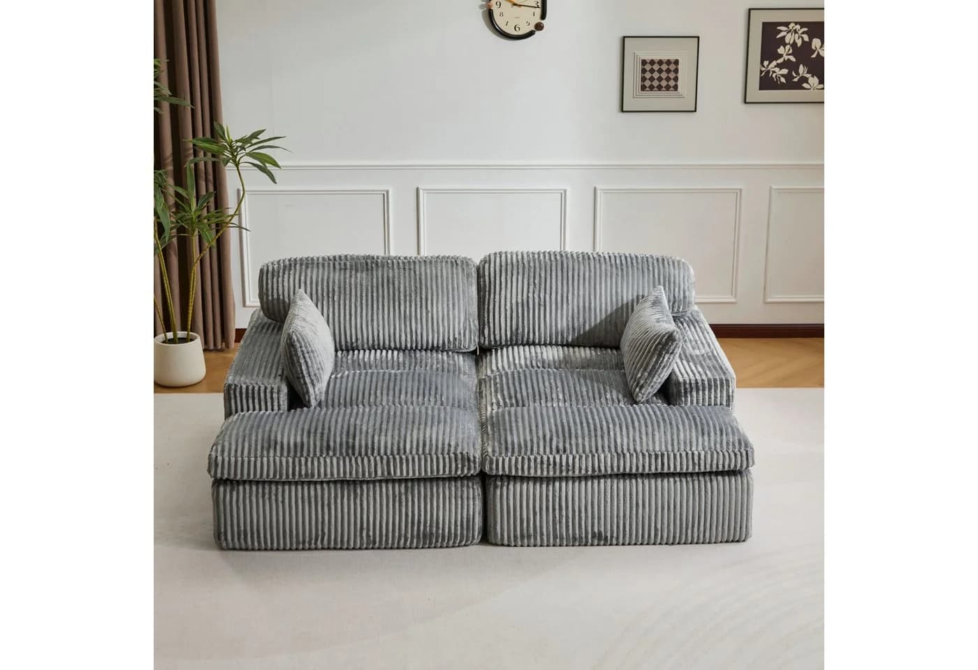 Leawin Loungesofa 2-Sitzer mit Bettfunktion Grau Cord - Bild 2