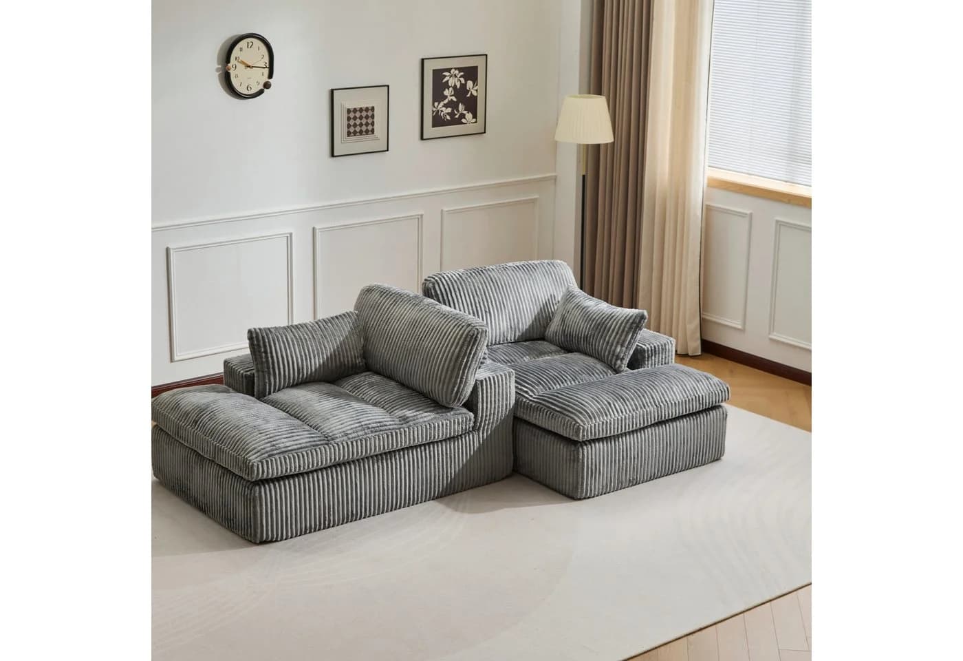Leawin Loungesofa 2-Sitzer mit Bettfunktion Grau Cord - Bild 3