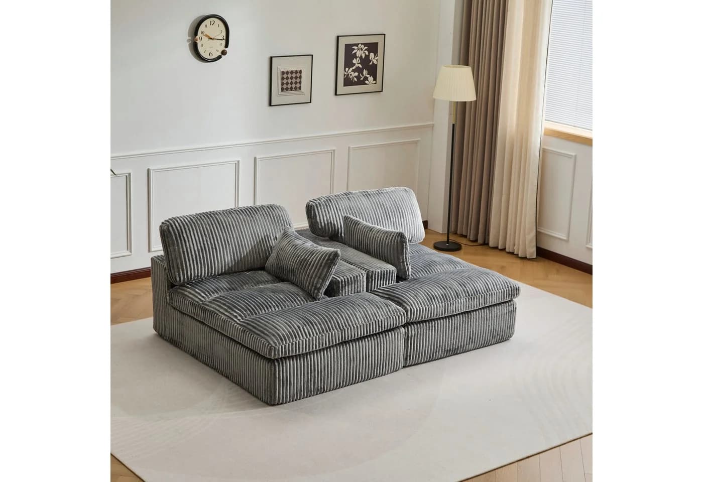 Leawin Loungesofa 2-Sitzer mit Bettfunktion Grau Cord - Bild 4