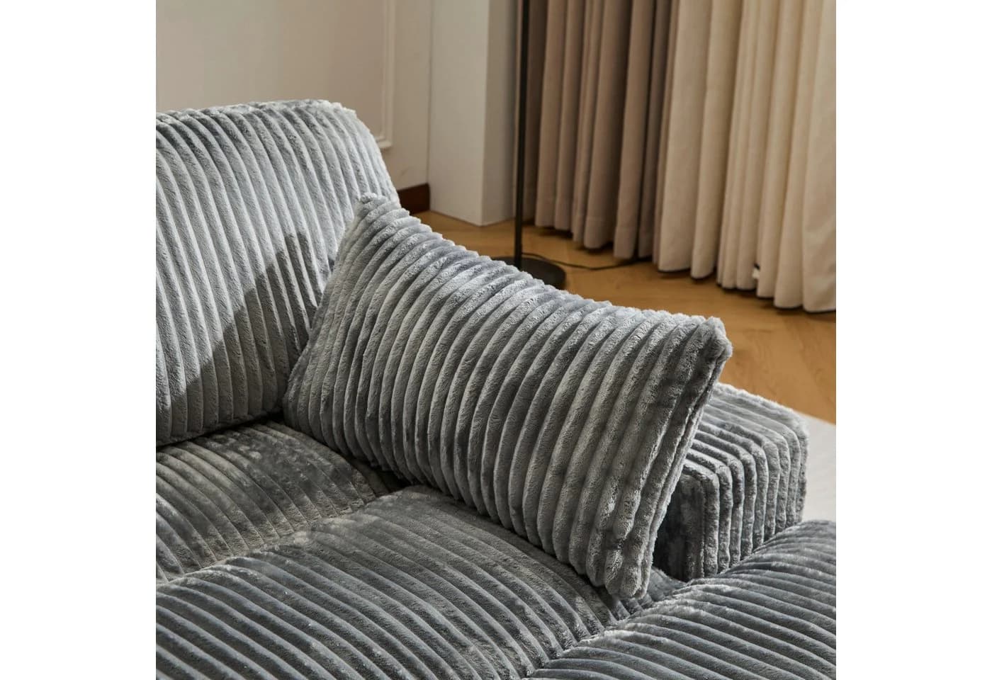 Leawin Loungesofa 2-Sitzer mit Bettfunktion Grau Cord - Bild 5
