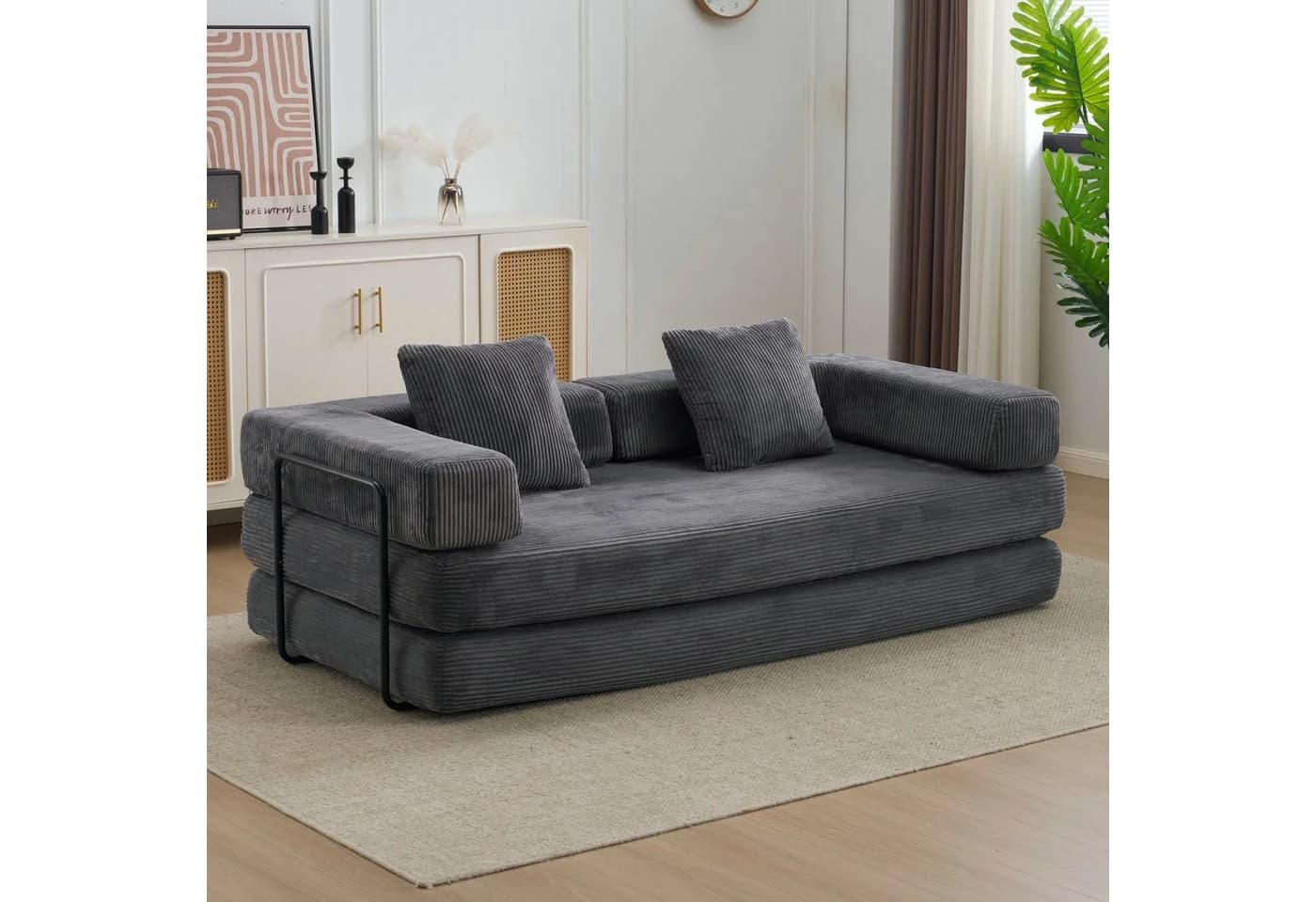 Leawin Loungesofa Faltbares Schlafsofa 4-in-1 Cordstoff Grau - Bild 2
