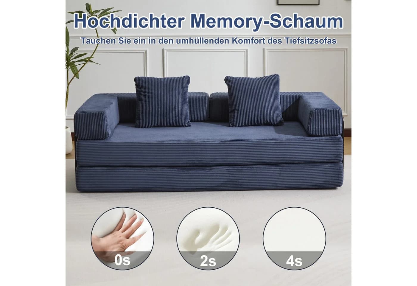 Leawin Loungesofa 4-in-1 Schlafsofa Cord Dunkelblau