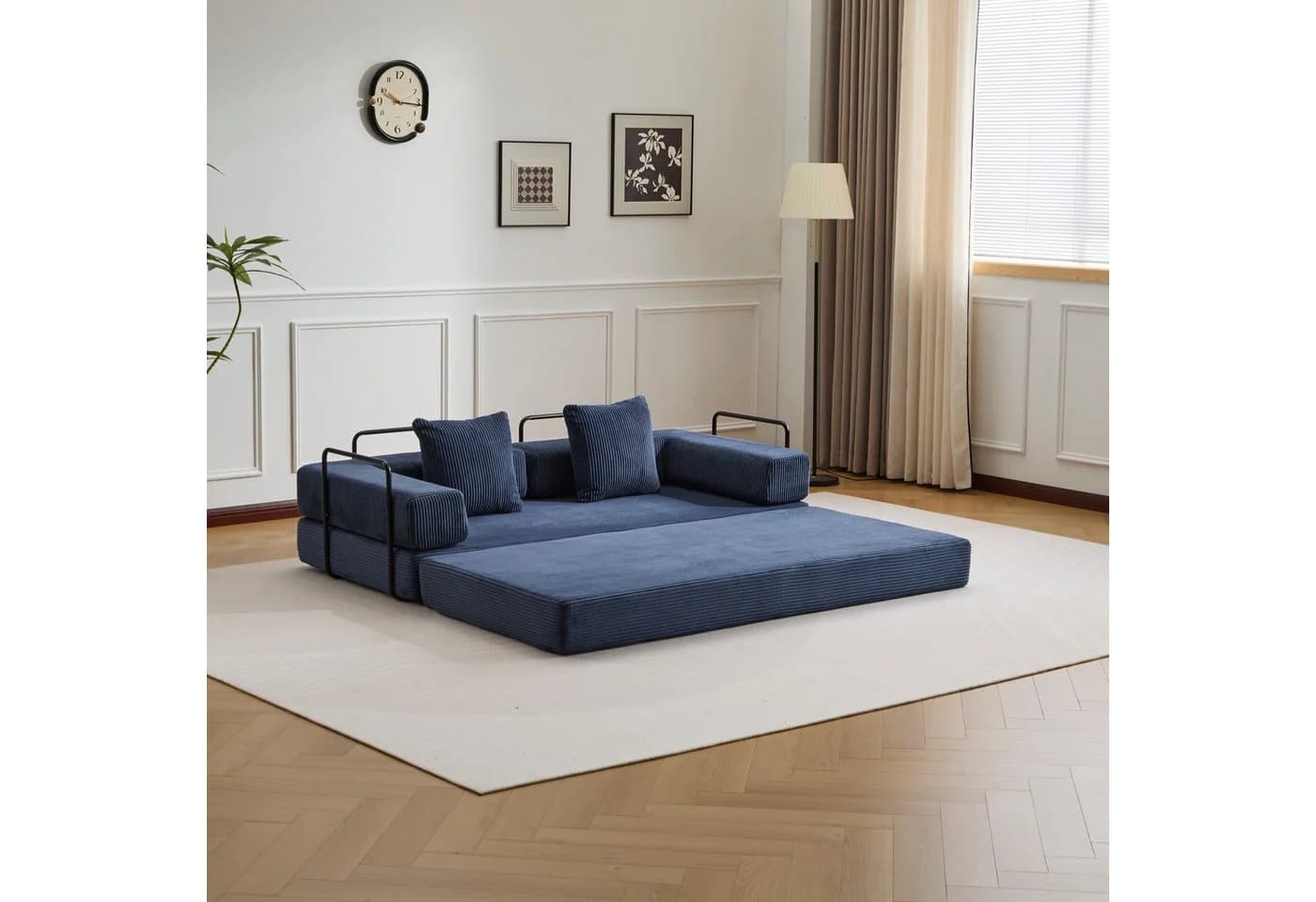 Leawin Loungesofa 4-in-1 Schlafsofa Cord Dunkelblau - Bild 2