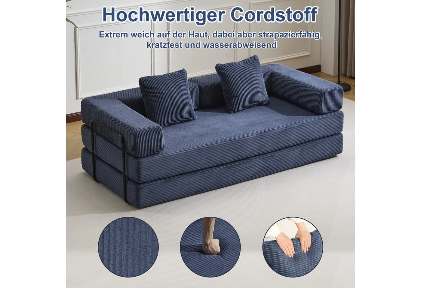 Leawin Loungesofa 4-in-1 Schlafsofa Cord Dunkelblau - Bild 3