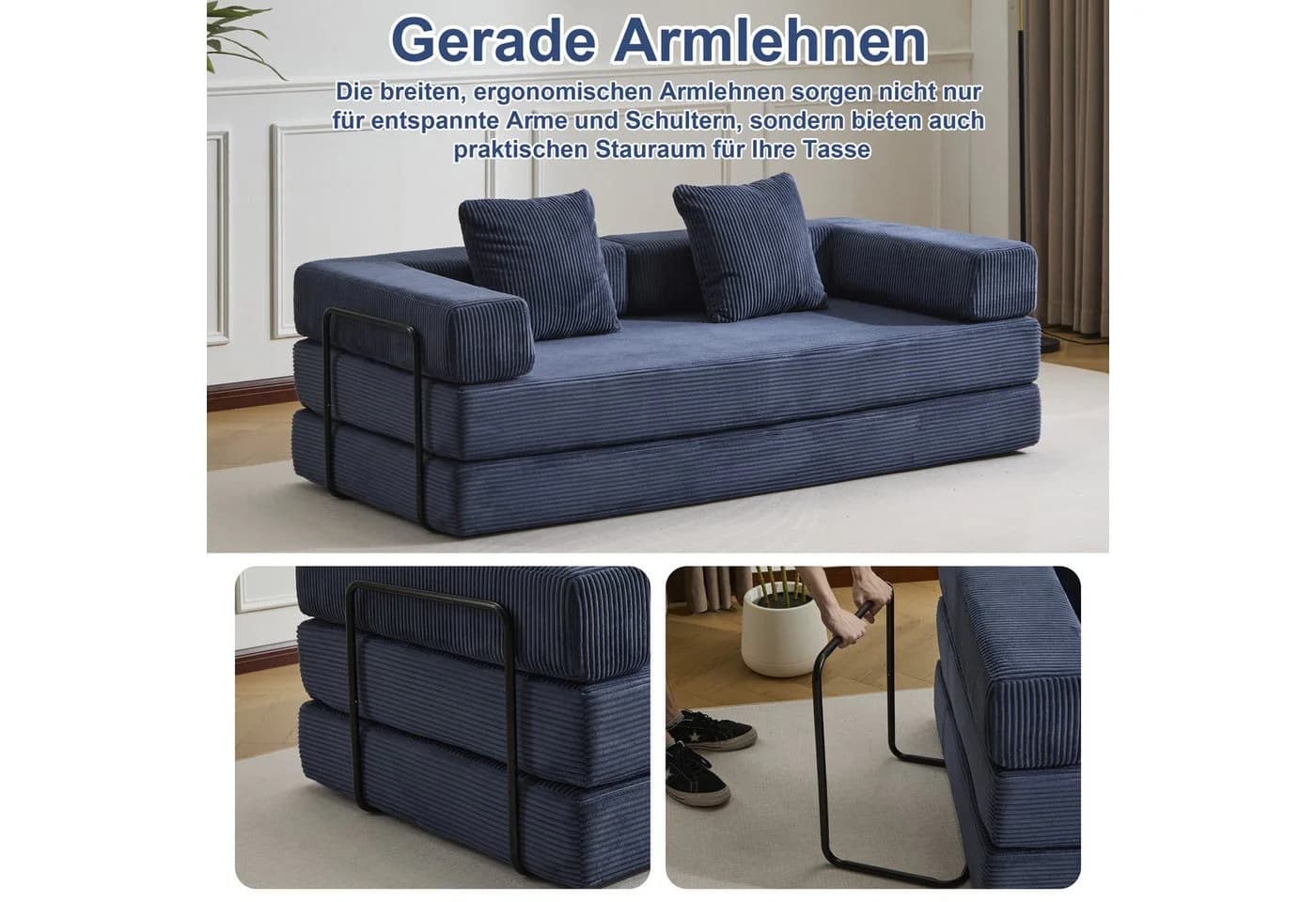 Leawin Loungesofa 4-in-1 Schlafsofa Cord Dunkelblau - Bild 4