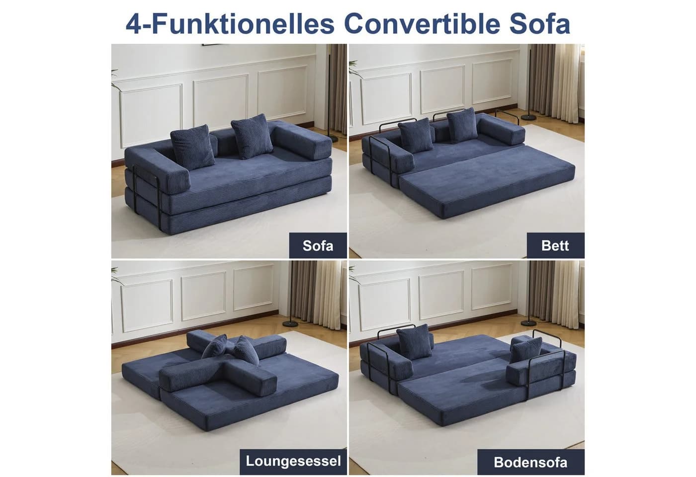 Leawin Loungesofa 4-in-1 Schlafsofa Cord Dunkelblau - Bild 5