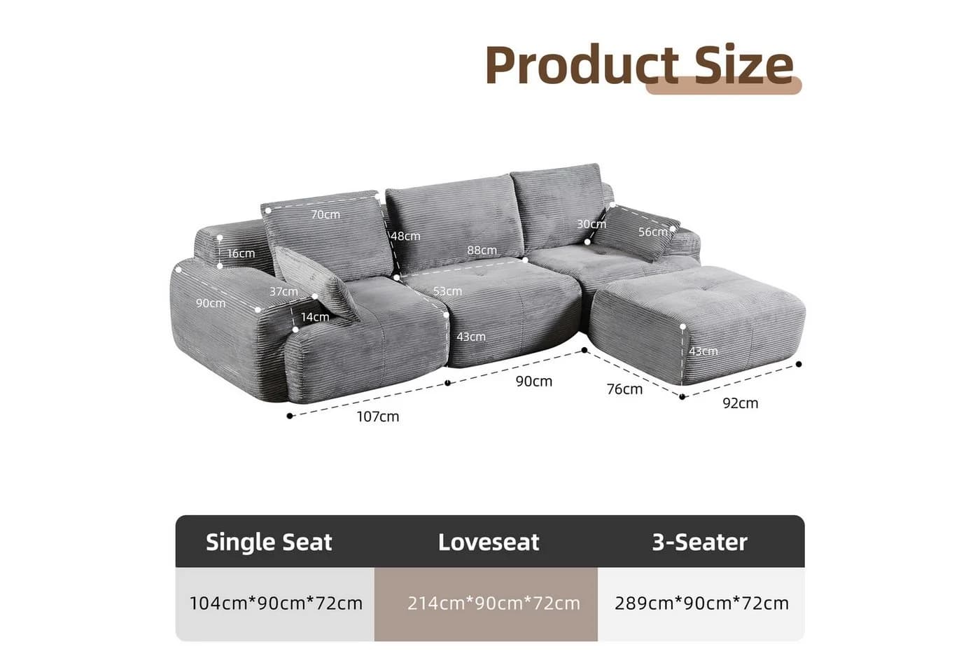 Leawin Sofa 3-2-1 Sitzer mit Bettfunktion modern kompakt flexibel