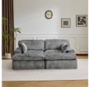 Leawin Cordsofa 2-Sitzer Bettfunktion Grau Modernes Schlafsofa Bild 2