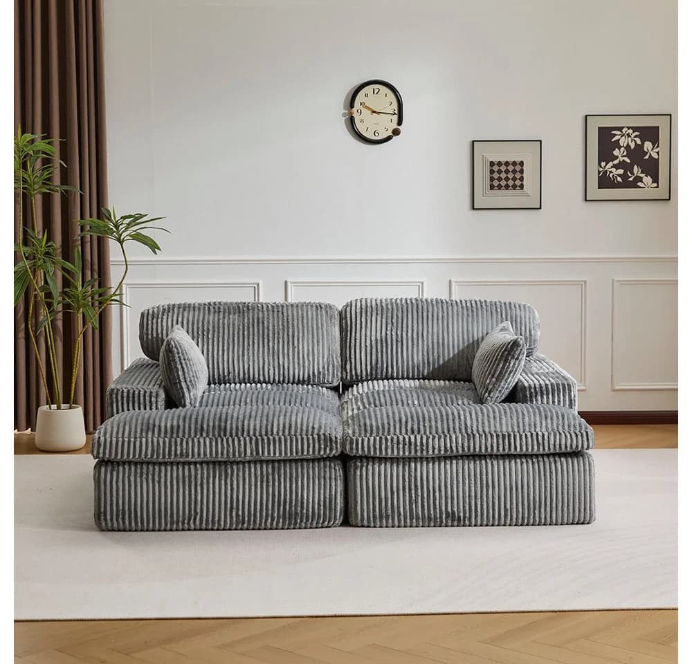 Leawin Cordsofa 2-Sitzer Bettfunktion Grau Modernes Schlafsofa - Bild 2