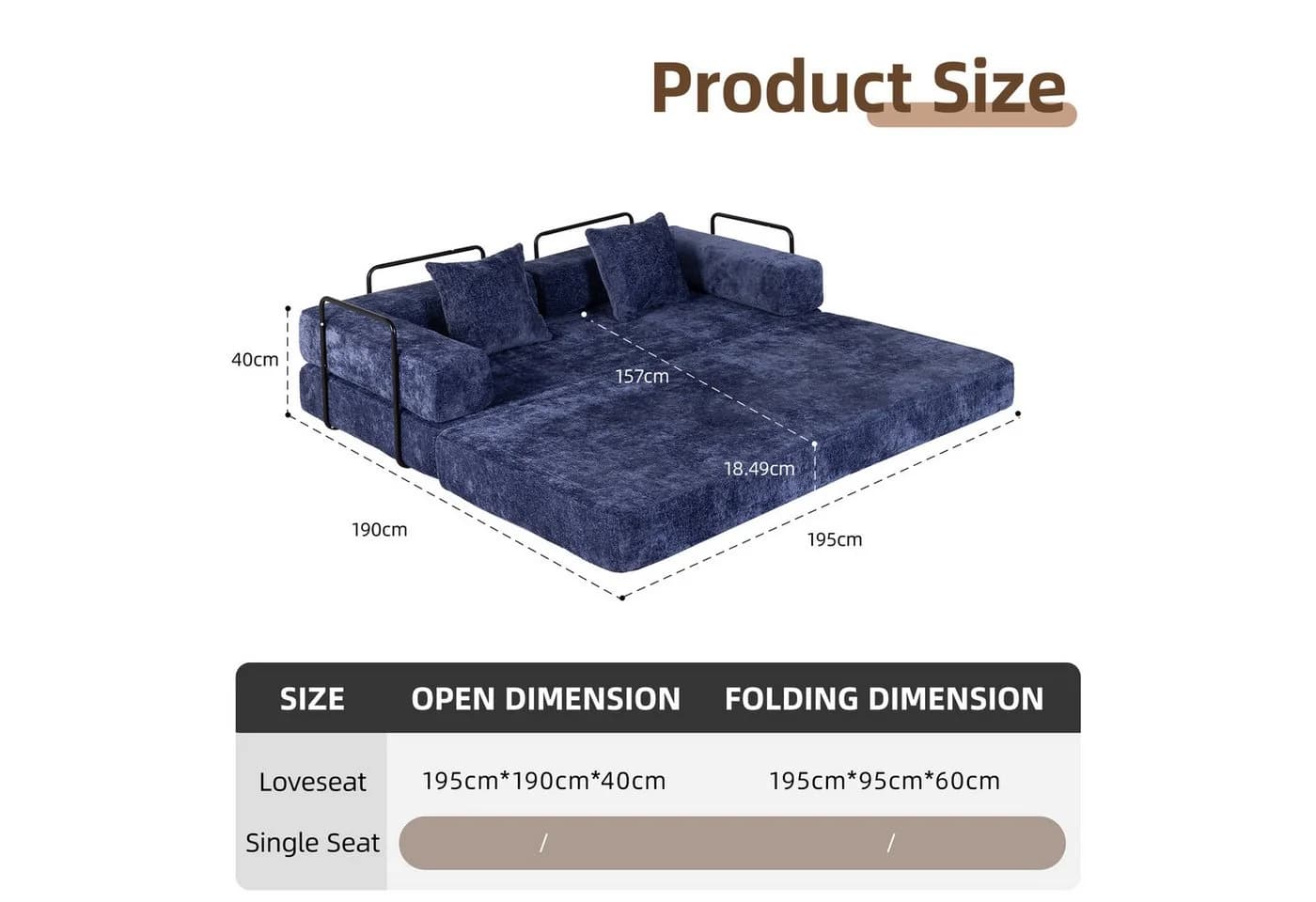 Leawin 4-in-1 Wohnzimmersofa Faltbar Dunkelblau