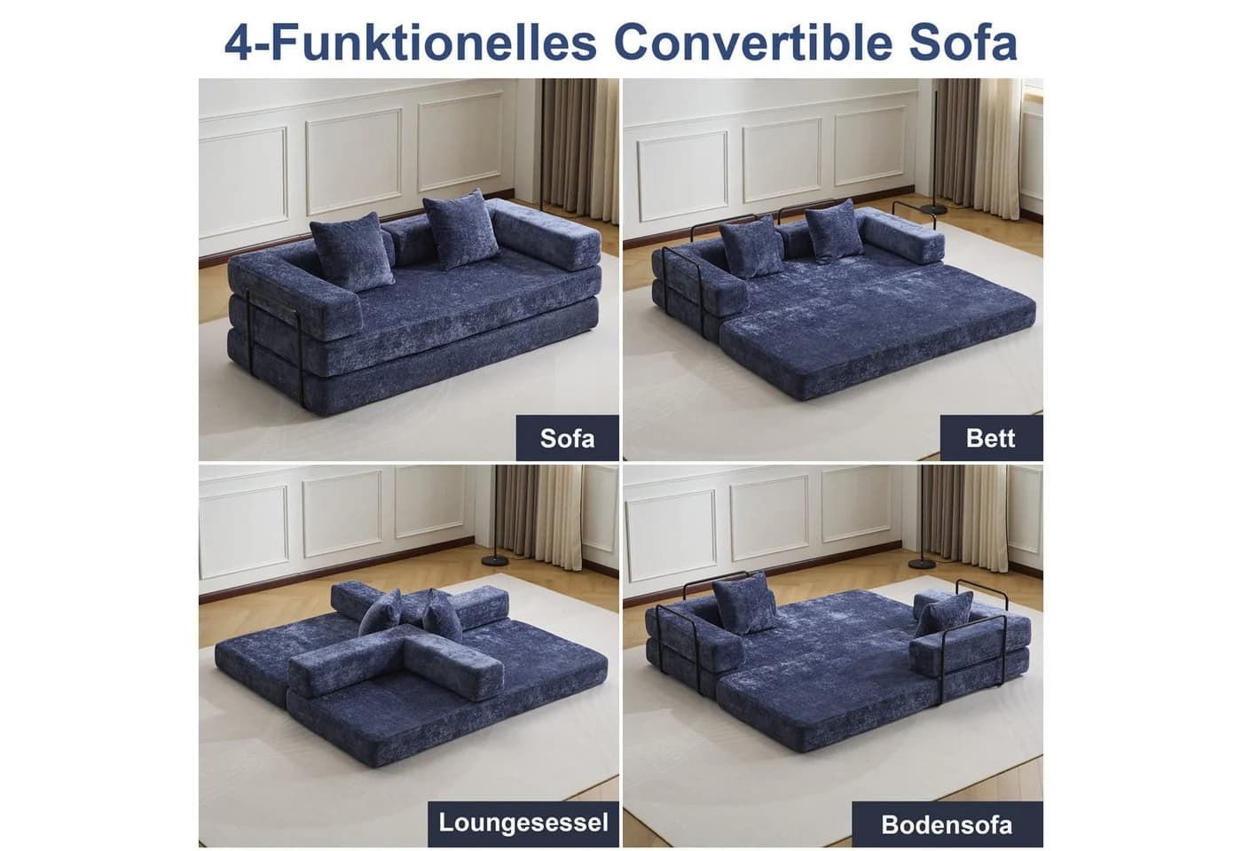 Leawin 4-in-1 Wohnzimmersofa Faltbar Dunkelblau - Bild 3