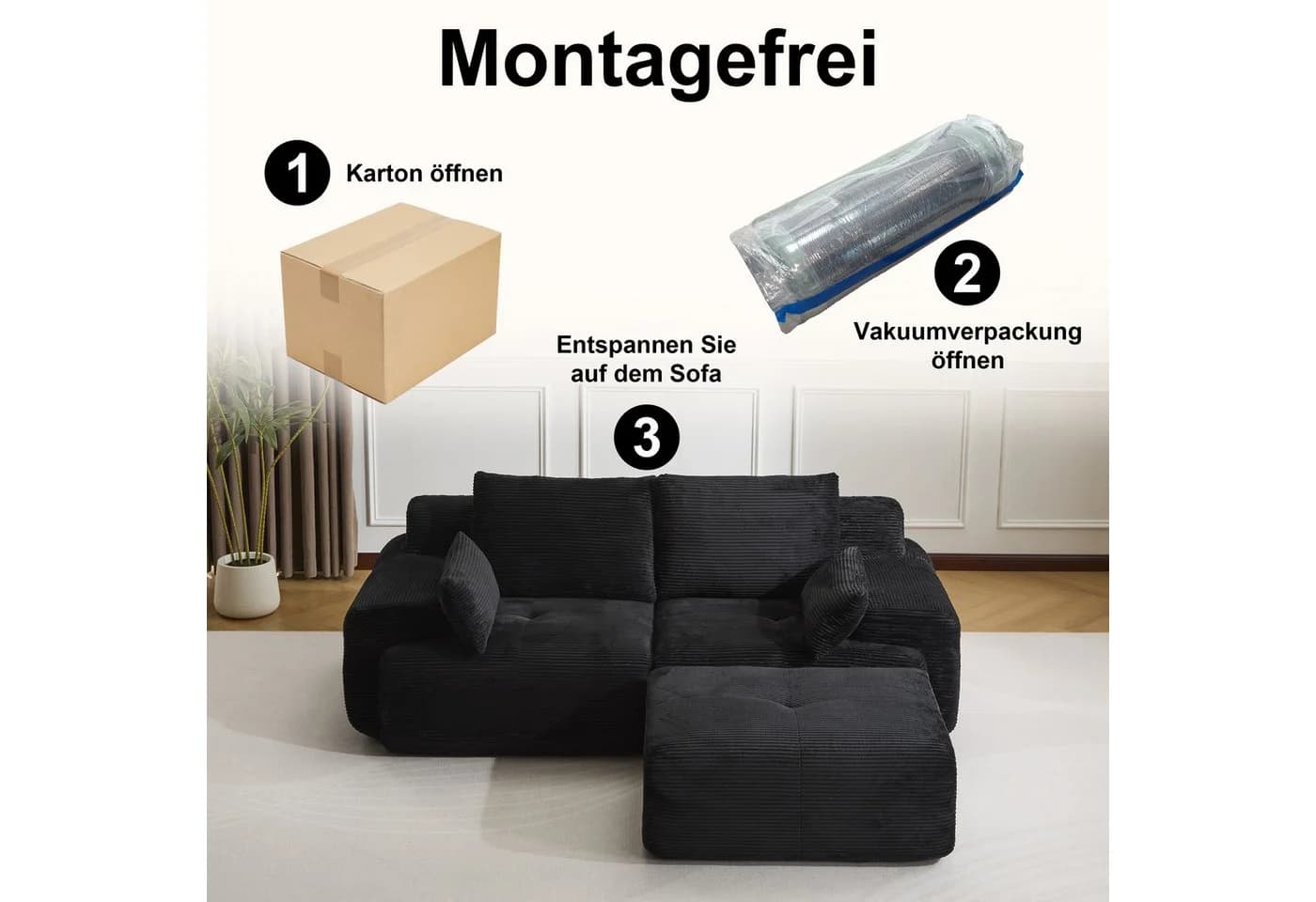 Leawin 2-Sitzer Sofa Cordstoff Modular Ergonomisch - Bild 5