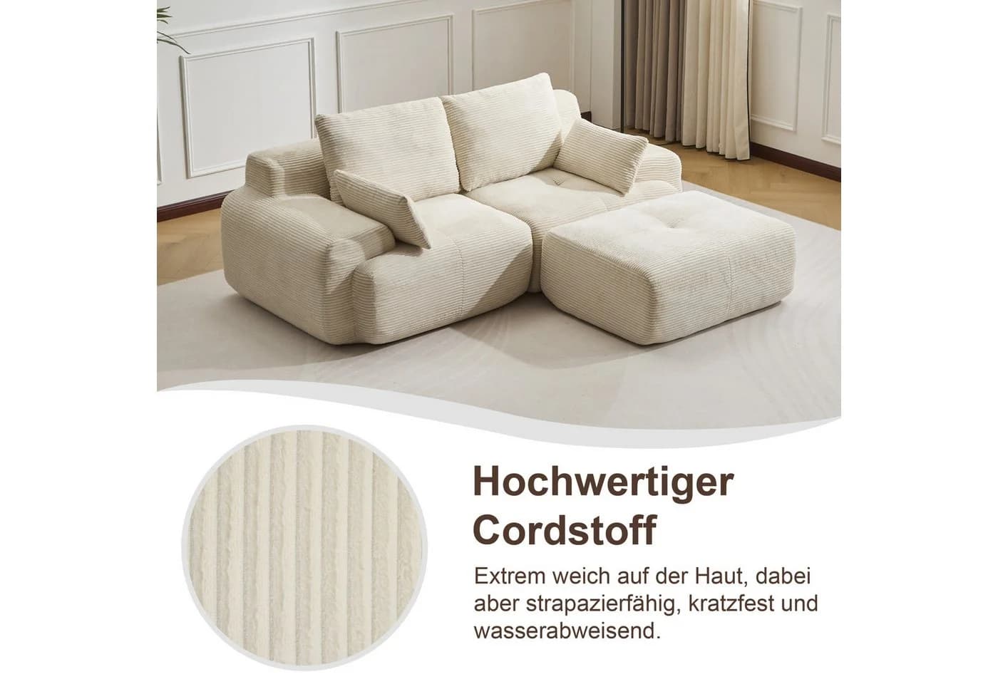Leawin 2-Sitzer Sofa Cordstoff Modular Ergonomisch - Bild 3