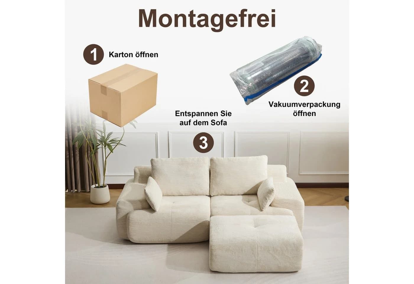 Leawin 2-Sitzer Sofa Cordstoff Modular Ergonomisch - Bild 5