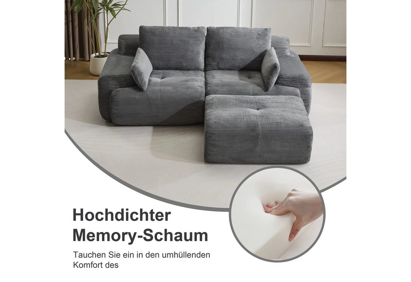 Leawin 2-Sitzer Sofa Cordstoff Grau Schwarz Modern