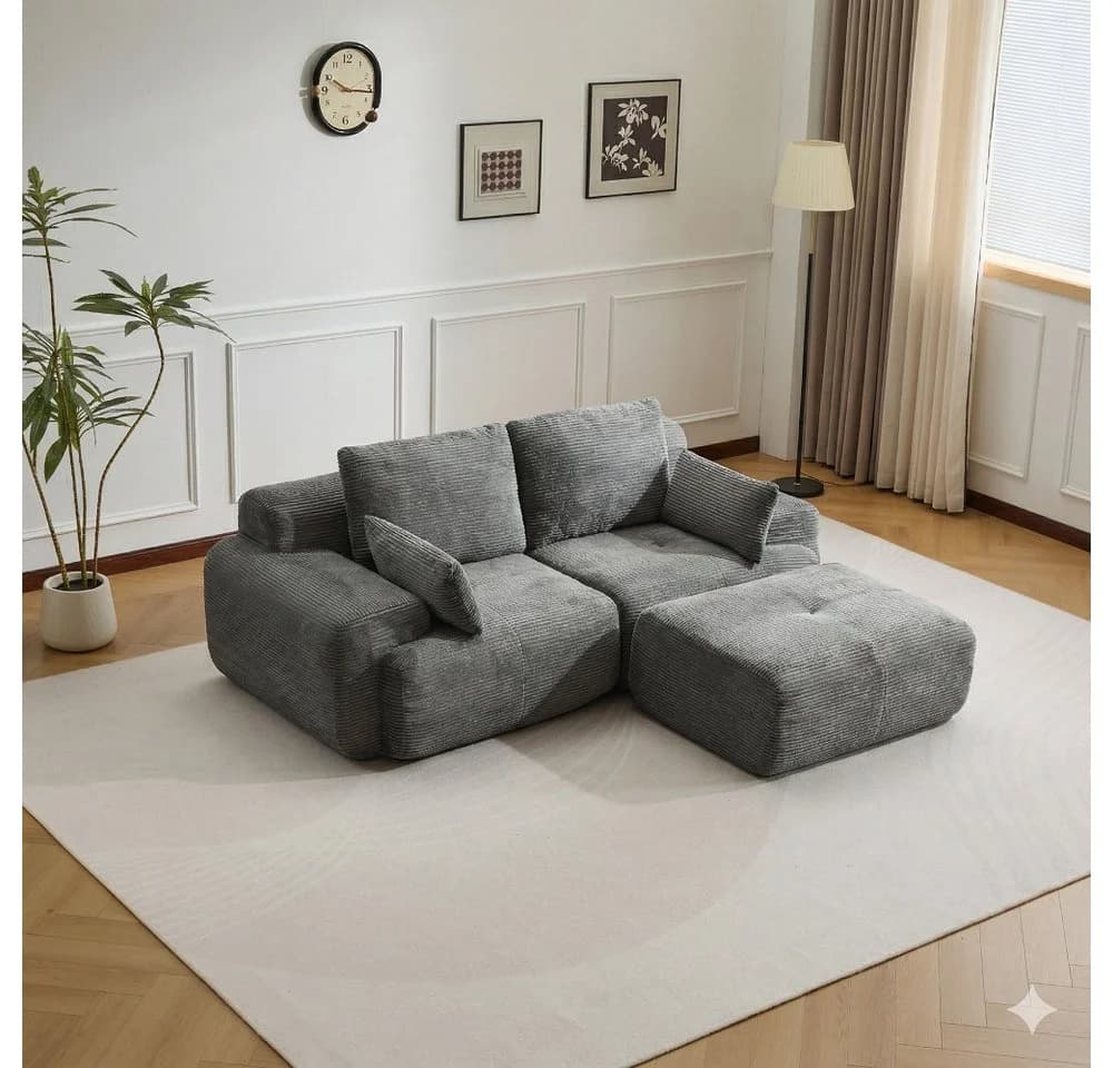 Leawin 2-Sitzer Sofa Cordstoff Grau Schwarz Modern - Bild 2