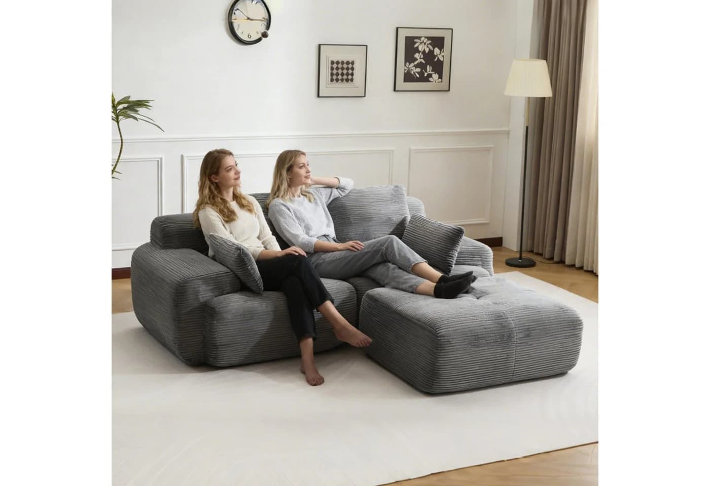 Leawin 2-Sitzer Sofa Cordstoff Grau Schwarz Modern - Bild 5
