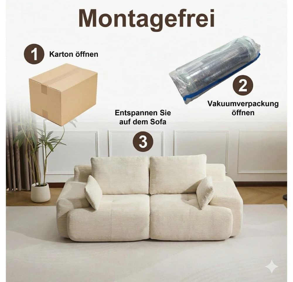 Leawin Sofa Modulares 2-Sitzer Cord Sofa Schwarz/Weiß/Grau/Grün - Bild 5