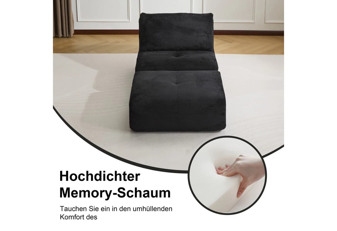 Leawin Lounge Sessel mit Hocker Cordstoff Schwarz - Bild 3