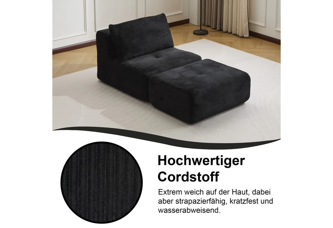 Leawin Lounge Sessel mit Hocker Cordstoff Schwarz - Bild 4