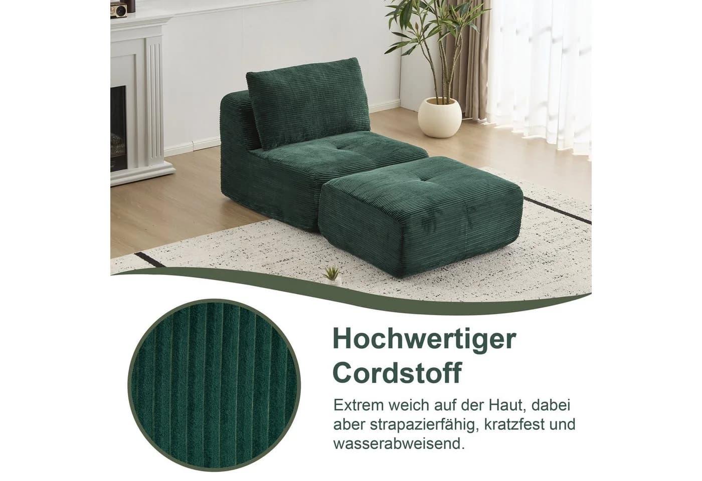 Leawin Lounge Sessel mit Hocker Cordstoff - Bild 4