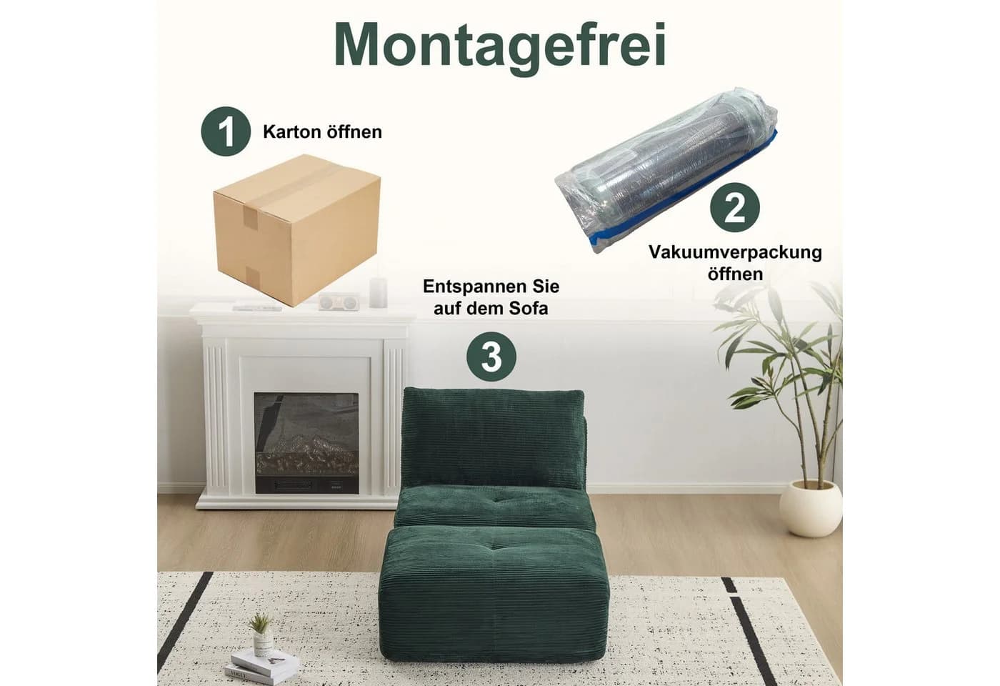 Leawin Lounge Sessel mit Hocker Cordstoff - Bild 5