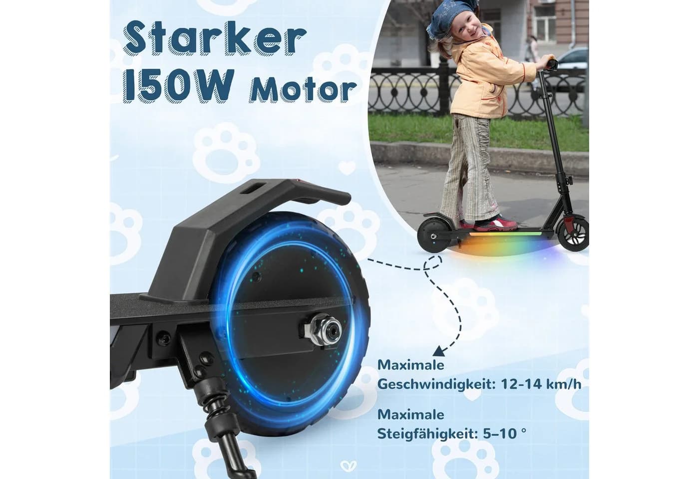 Vankel Elektro-Kinderroller Klappbar 15km Bunt