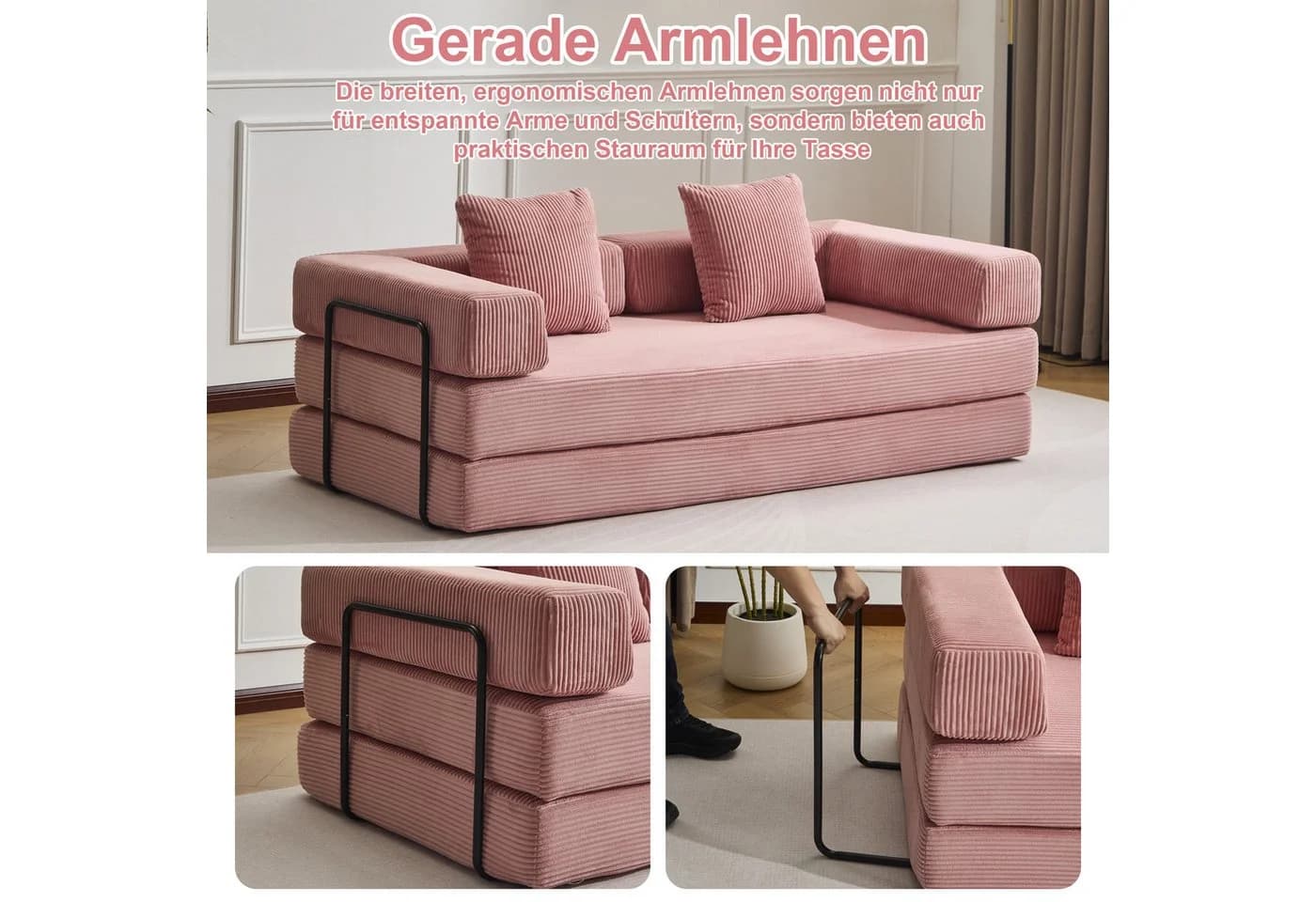 Leawin 4-in-1 Schlafsofa mit Bettfunktion Cord grau/beige/blau/schwarz - Bild 4