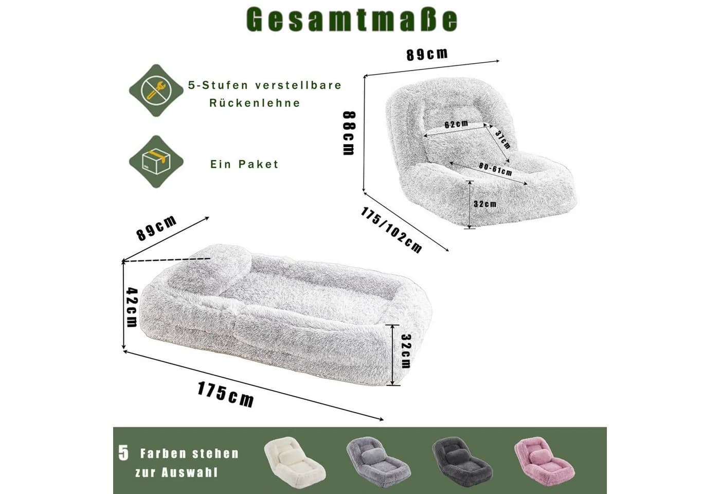 ANYSUN Sitzsack Relaxsessel Grau 5-stufig verstellbar