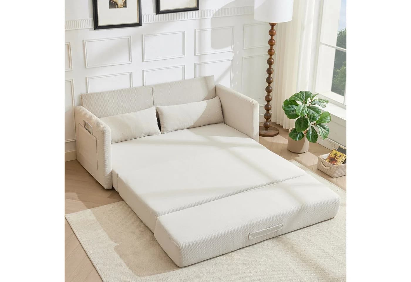 ANYSUN Loungesofa 2-in-1 Schlafsofa Beige Cordstoff - Bild 2