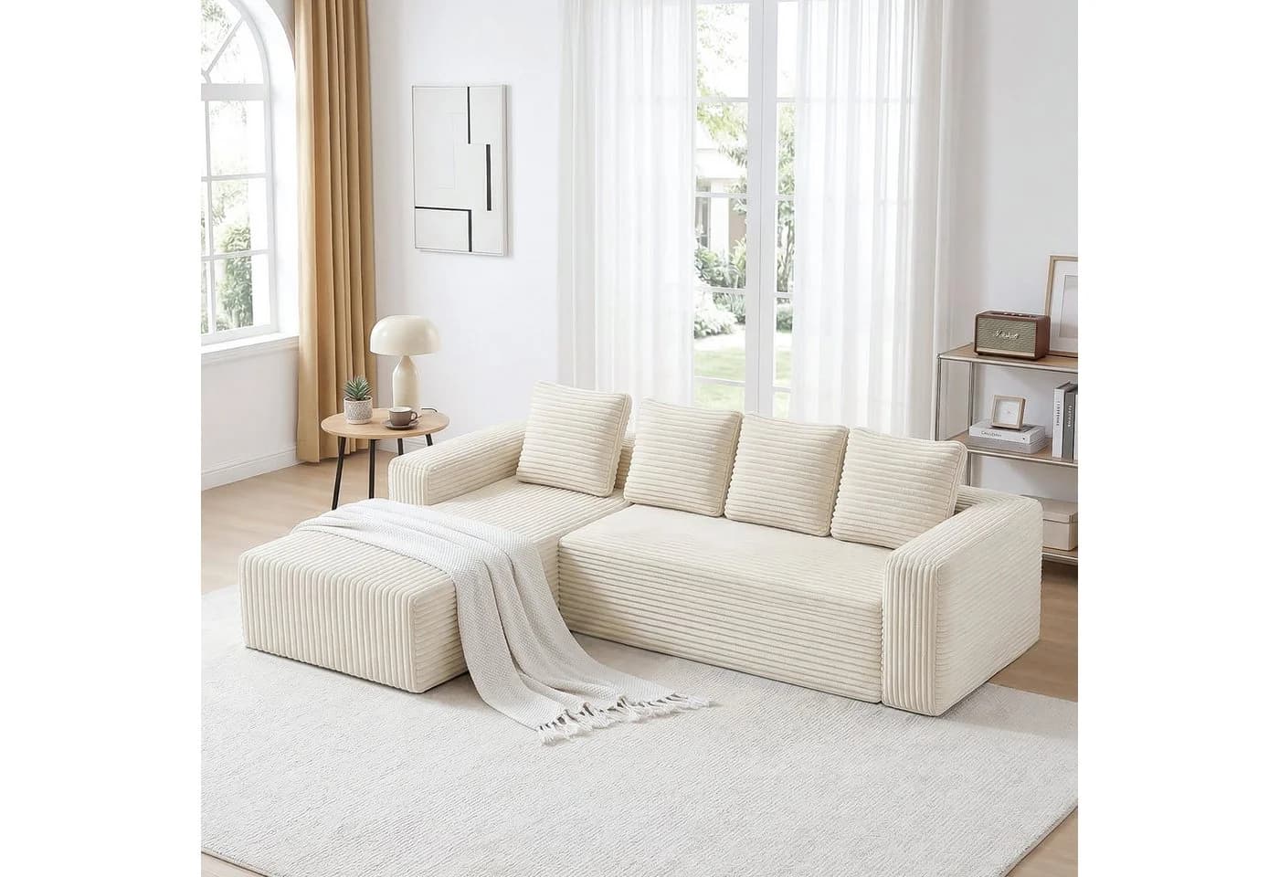 ANYSUN Ecksofa L-Form Beige Cordsamt 4-Sitzer