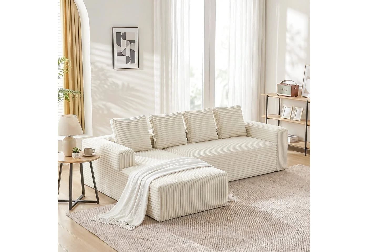 ANYSUN Ecksofa L-Form Beige Cordsamt 4-Sitzer - Bild 2