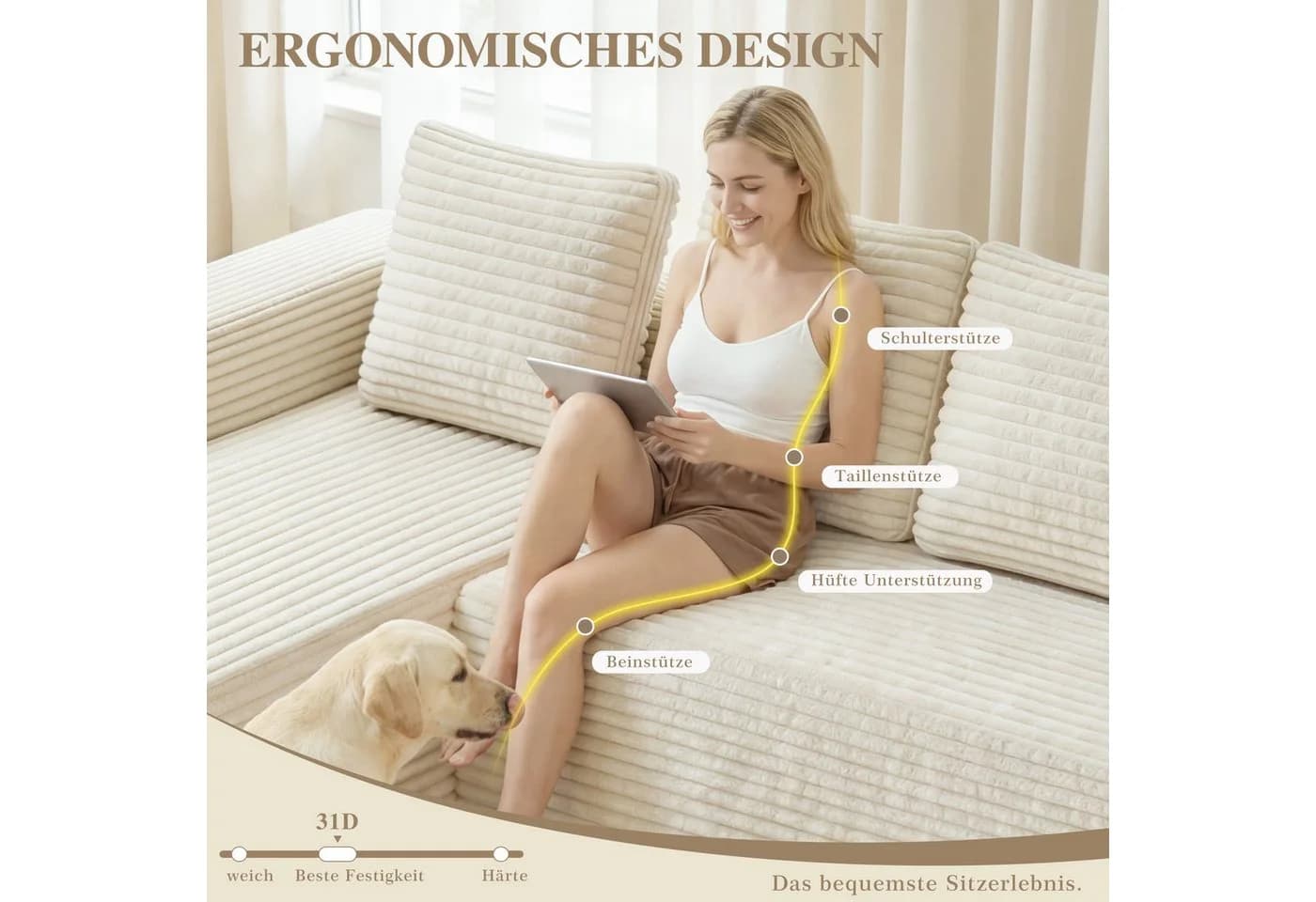 ANYSUN Ecksofa L-Form Beige Cordsamt 4-Sitzer - Bild 4