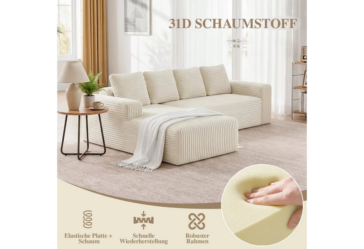 ANYSUN Ecksofa L-Form Beige Cordsamt 4-Sitzer - Bild 5