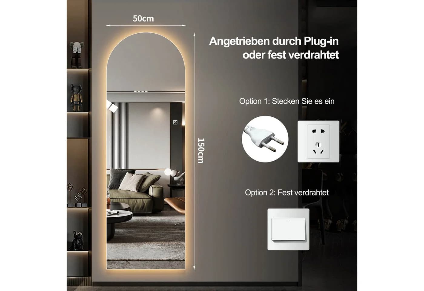 ANYSUN LED Wandspiegel Silber 150x50 cm mit 3 Lichtfarben & Memory-Funktion - Bild 5
